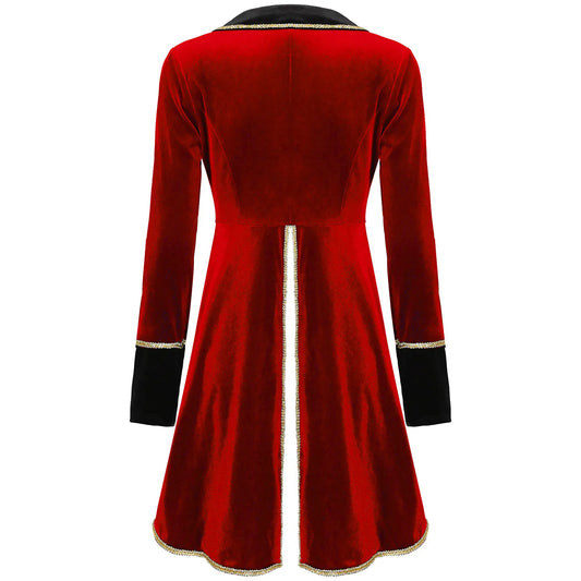 Velvet Circus Ringmaster Gold-Trimmed Swallow-Tail Blazer Coat