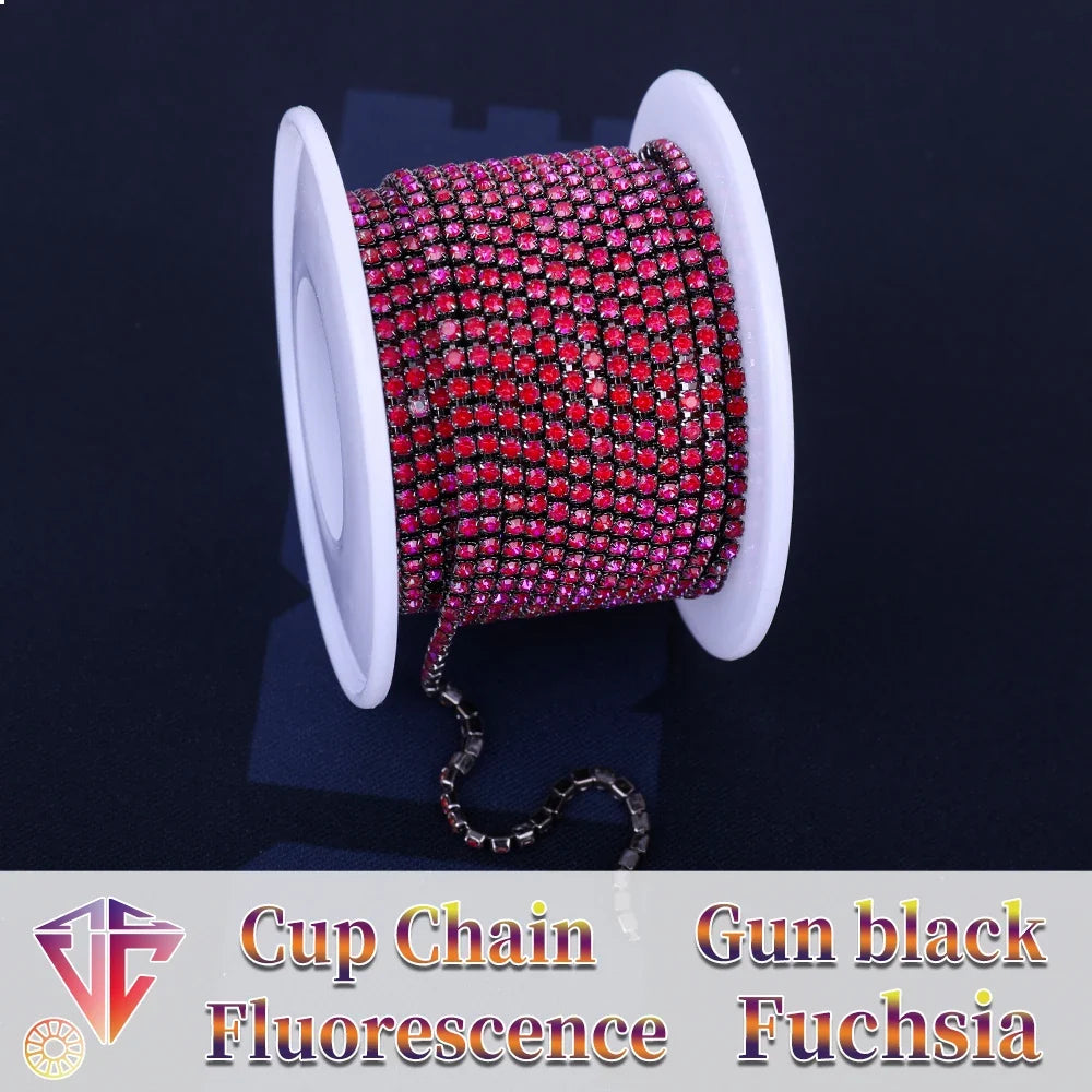 The Stardust Fluorescent Stream – Premium AAAA Glass Fluorescent & Mocha Rhinestone Cup Chain Trim