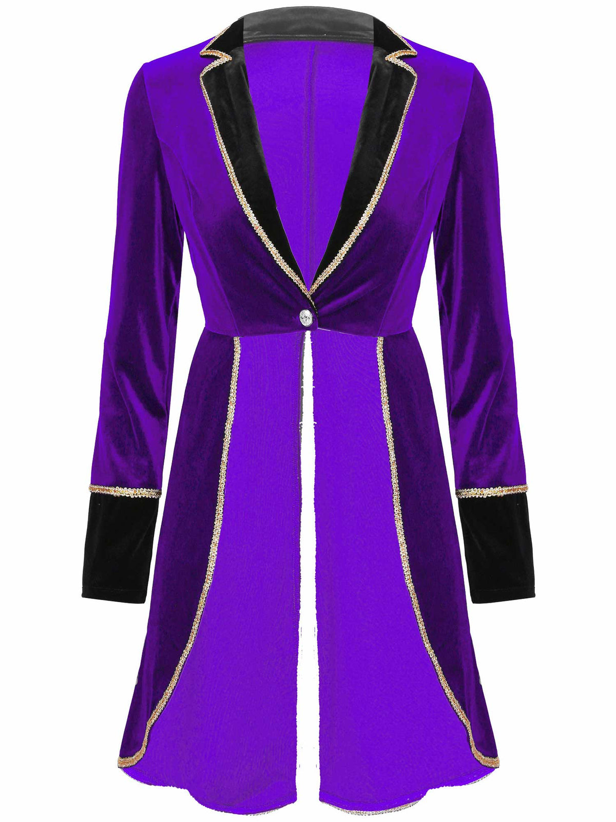 Velvet Circus Ringmaster Gold-Trimmed Swallow-Tail Blazer Coat