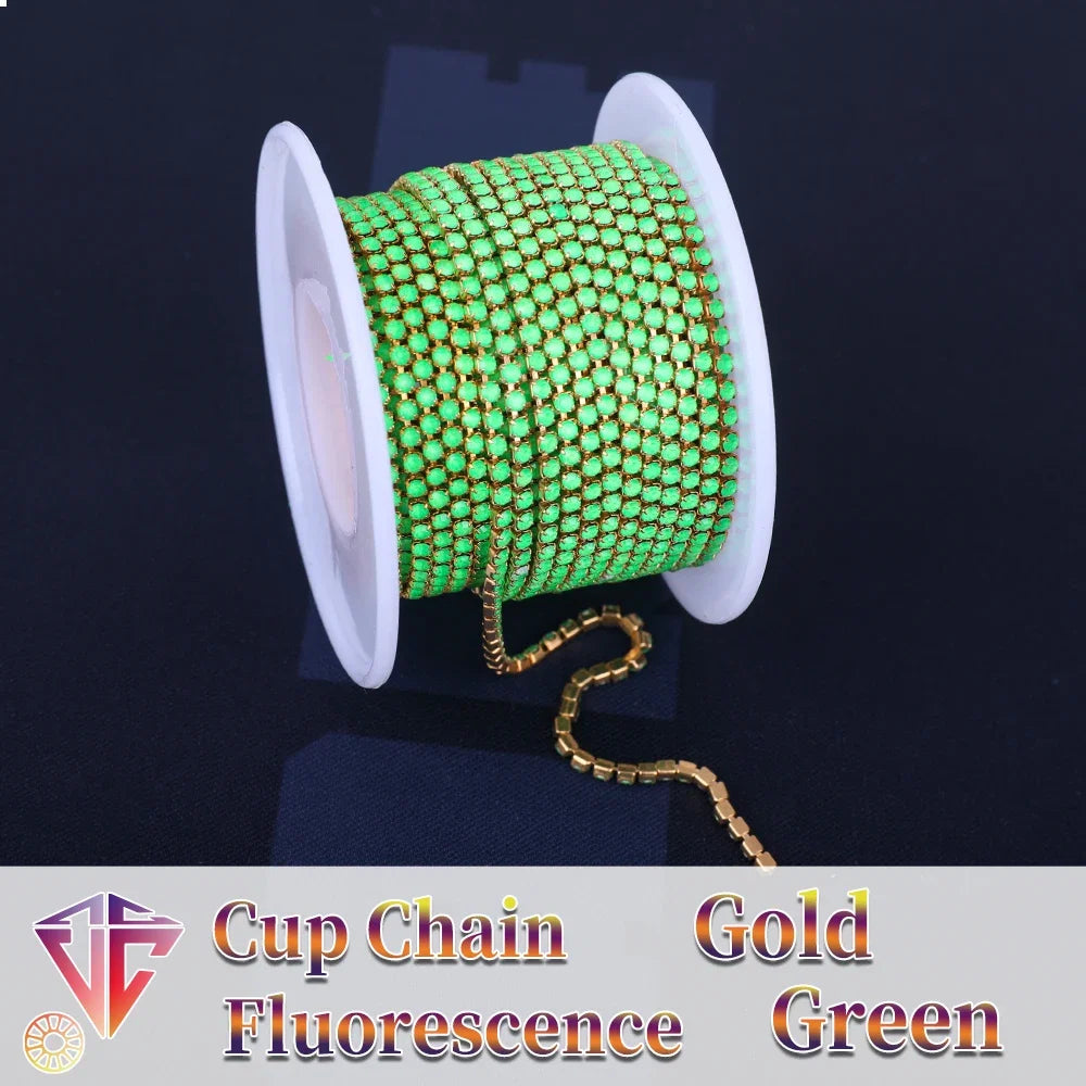 The Stardust Fluorescent Stream – Premium AAAA Glass Fluorescent & Mocha Rhinestone Cup Chain Trim