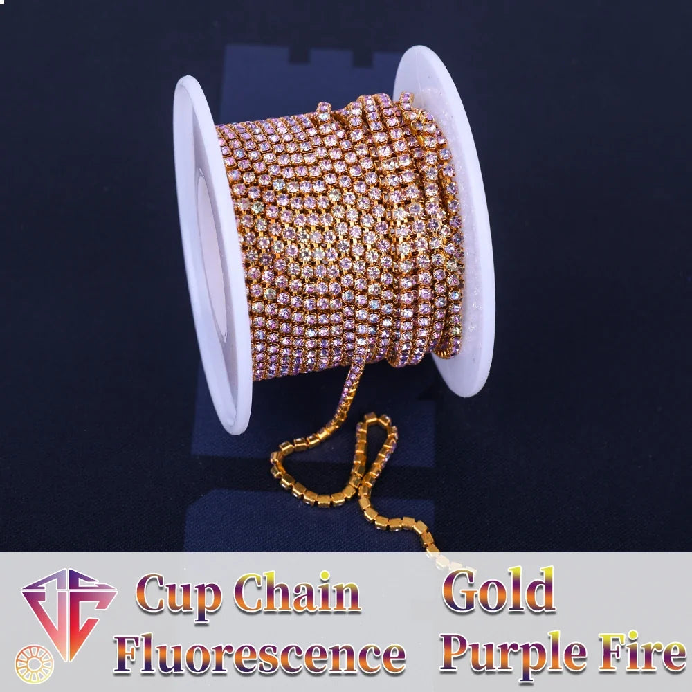 The Stardust Fluorescent Stream – Premium AAAA Glass Fluorescent & Mocha Rhinestone Cup Chain Trim
