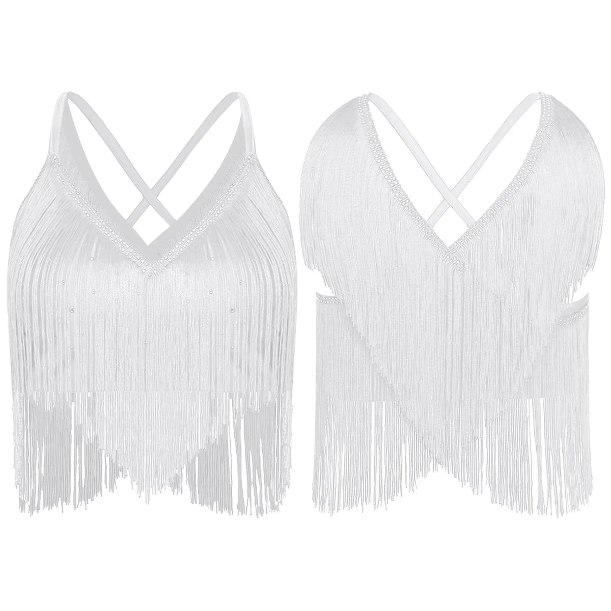 V-Neck Crisscross Back Tassel Fringe Crop Top Latin Salsa Dance Costume