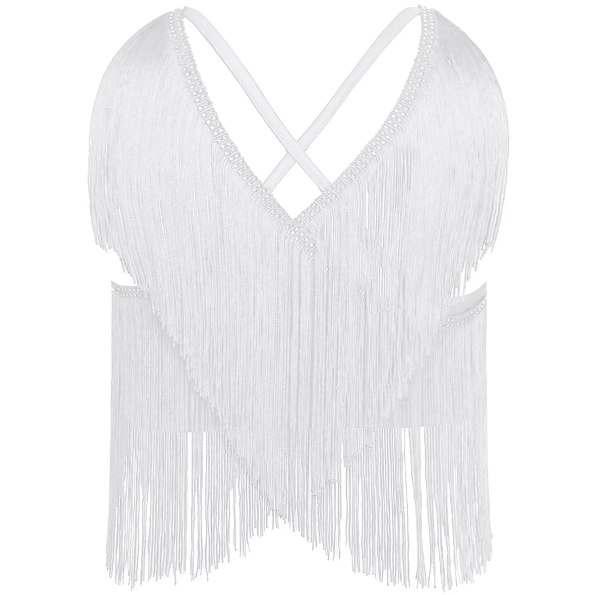 V-Neck Crisscross Back Tassel Fringe Crop Top Latin Salsa Dance Costume