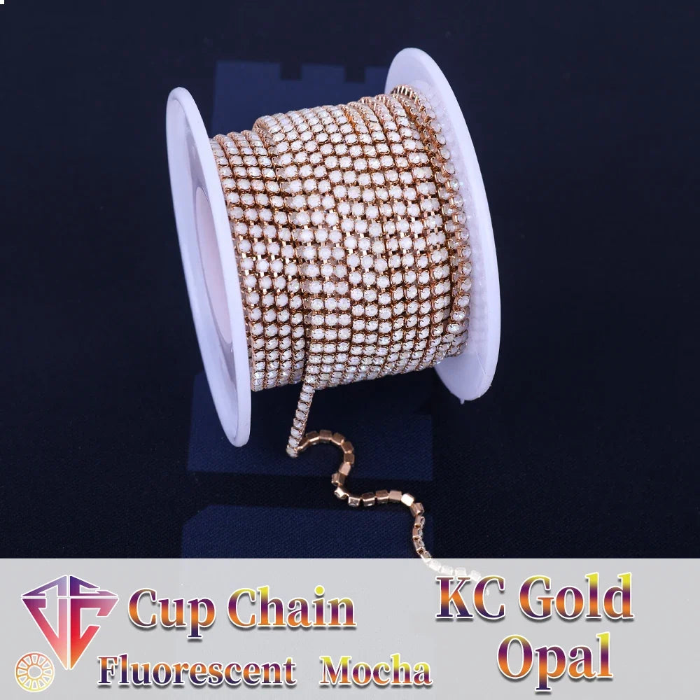 The Stardust Fluorescent Stream – Premium AAAA Glass Fluorescent & Mocha Rhinestone Cup Chain Trim