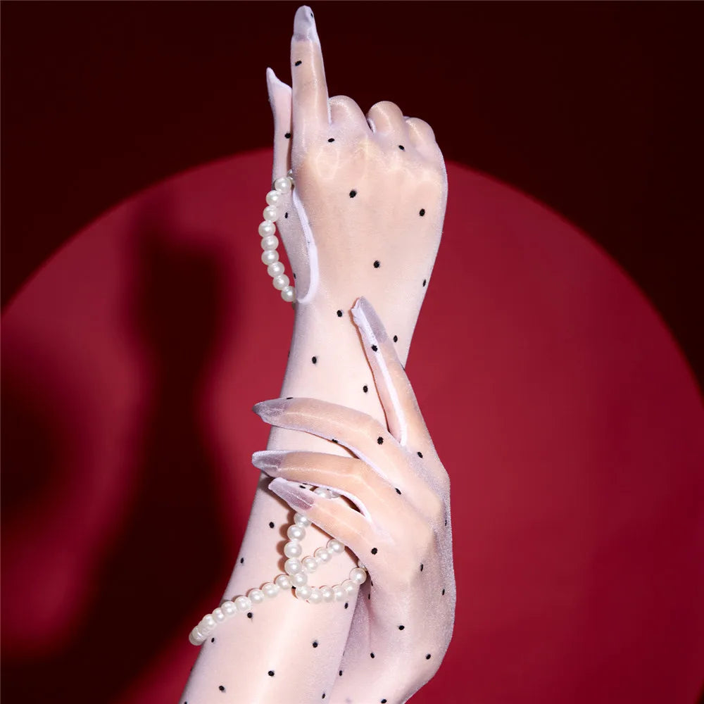 Ultra-Thin 1D Dot Oil Shiny Opera Length Gloves Sheer Glossy Performance Gloves