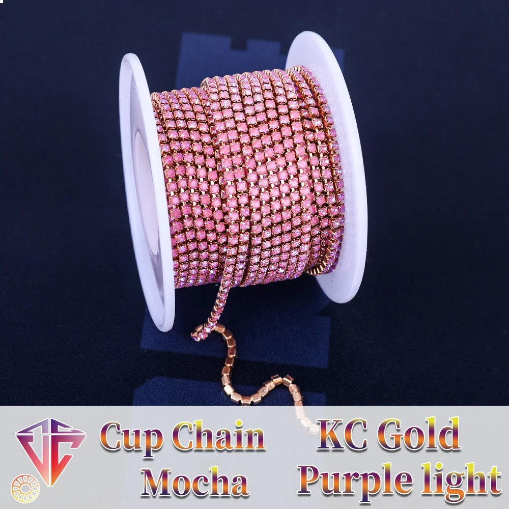 The Stardust Fluorescent Stream – Premium AAAA Glass Fluorescent & Mocha Rhinestone Cup Chain Trim