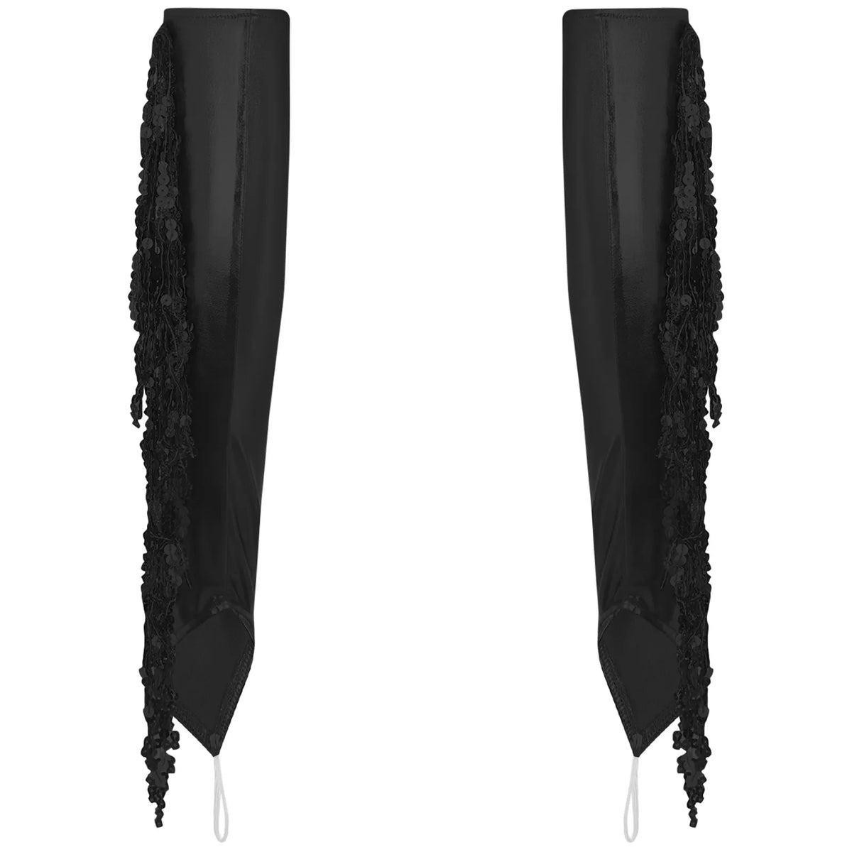 Sequined Fringe Latin Dance & Figure Skating Jumpsuit Leotard Set with Mesh Gloves