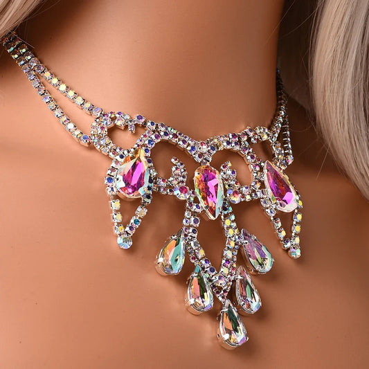 AB Rhinestone Water Drop Necklace