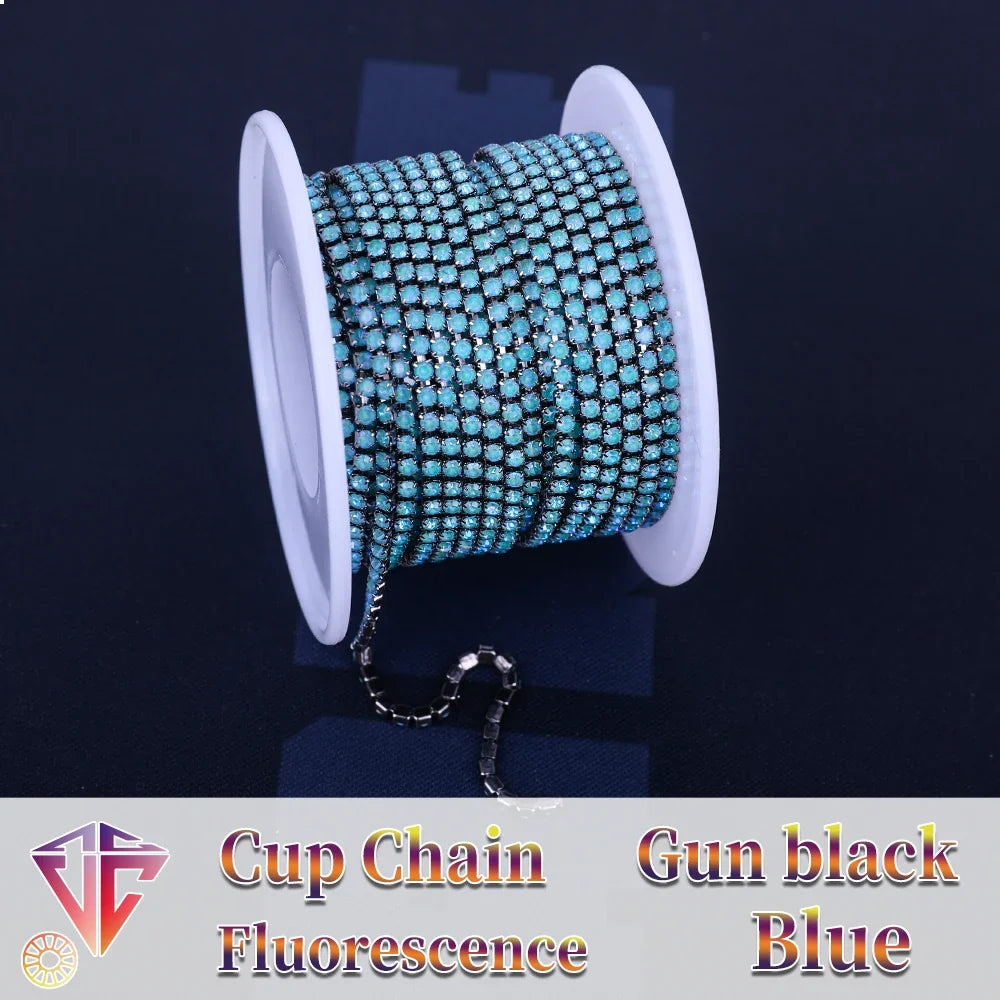 The Stardust Fluorescent Stream – Premium AAAA Glass Fluorescent & Mocha Rhinestone Cup Chain Trim