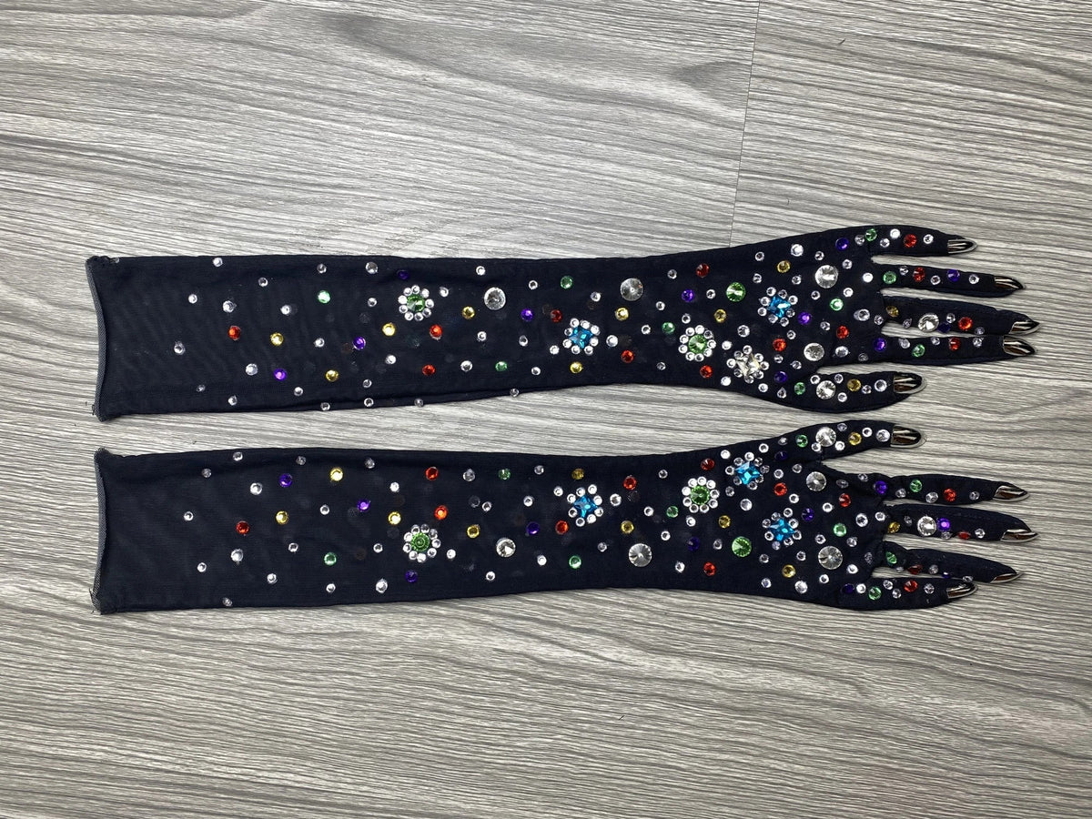 The Stardust Illusion Rhinestone Gloves – Luxury Crystal Mesh Opera Gloves