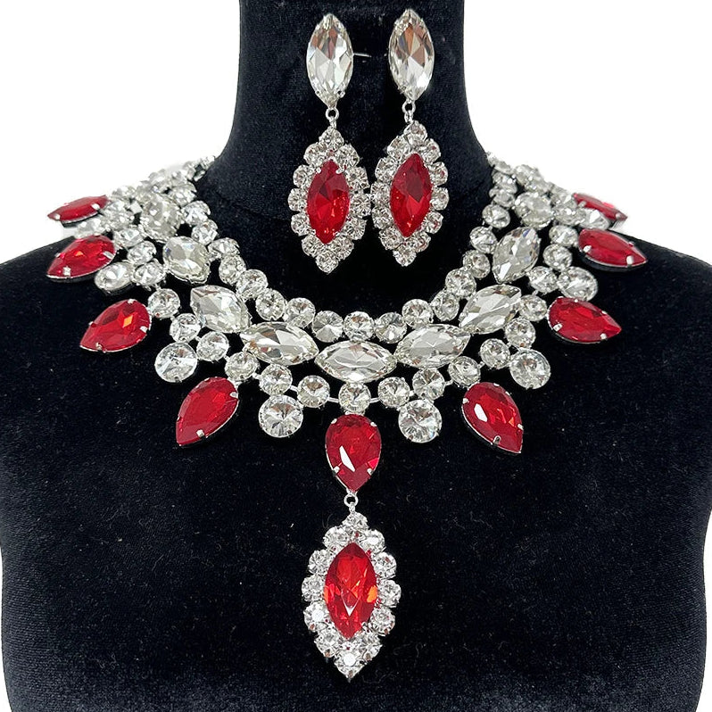 Rhinestone Water Drop Pendant Necklace & Earring Set