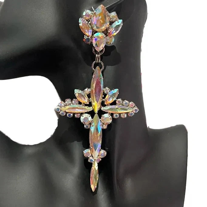 Rhinestone Cross Pendant Earring & Necklace Set