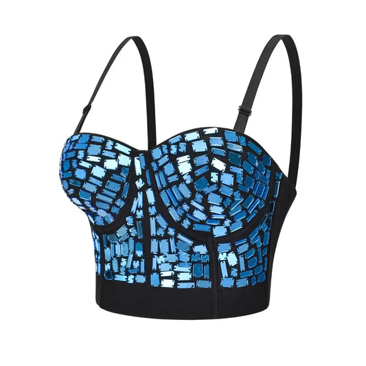 The Stardust Prism Siren – Mirror Embellished Push-Up Bustier Corset Top