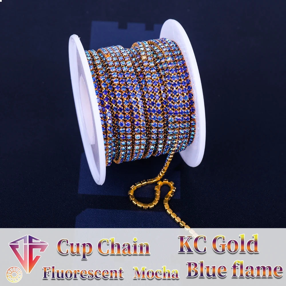 The Stardust Fluorescent Stream – Premium AAAA Glass Fluorescent & Mocha Rhinestone Cup Chain Trim