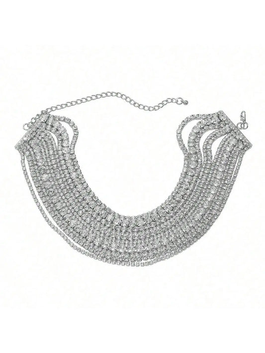 Multi Layered Rhinestone Chain Choker Necklace