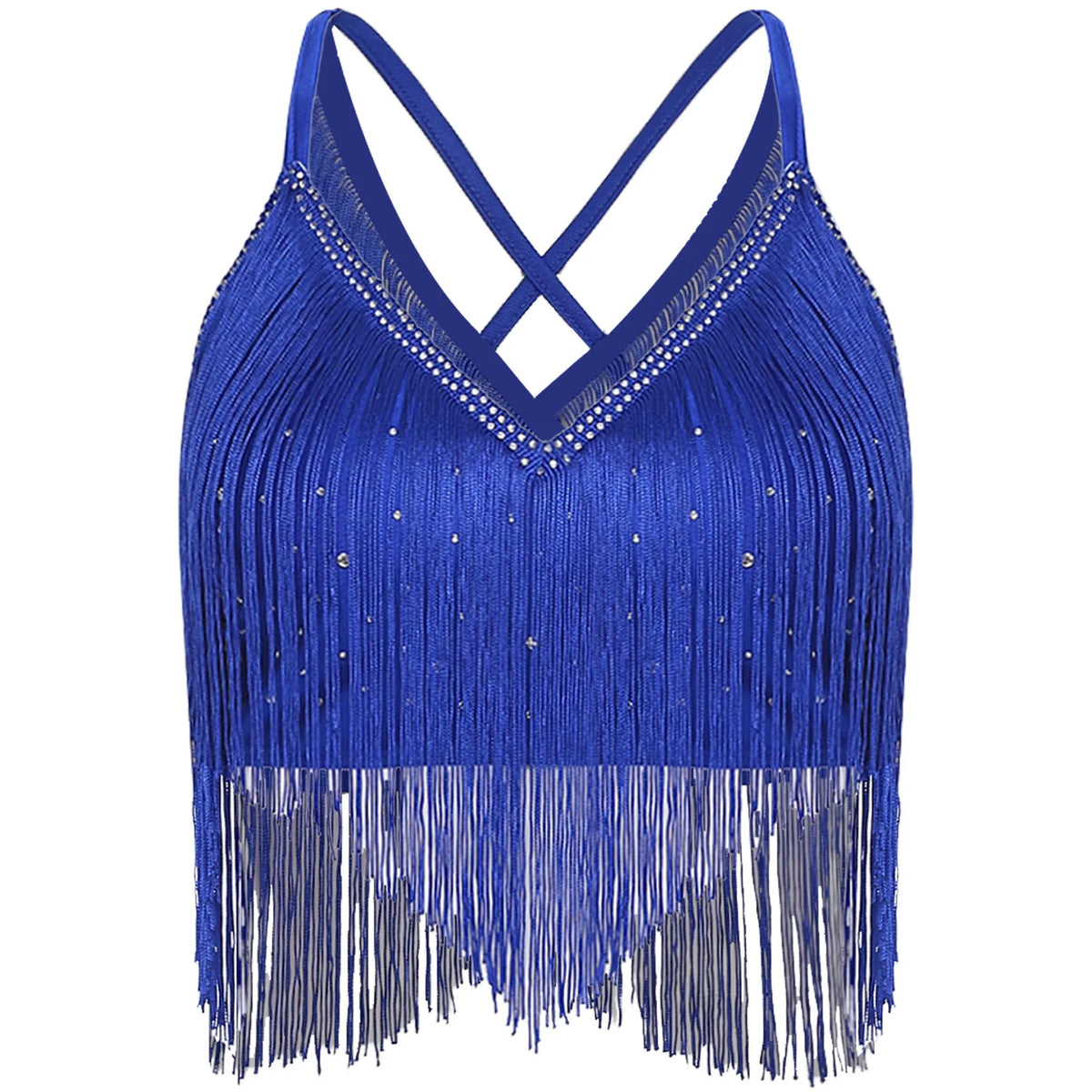 V-Neck Crisscross Back Tassel Fringe Crop Top Latin Salsa Dance Costume