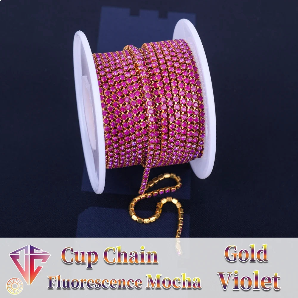 The Stardust Fluorescent Stream – Premium AAAA Glass Fluorescent & Mocha Rhinestone Cup Chain Trim