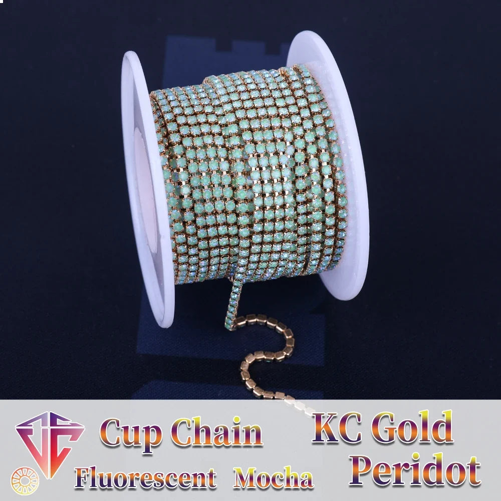 The Stardust Fluorescent Stream – Premium AAAA Glass Fluorescent & Mocha Rhinestone Cup Chain Trim