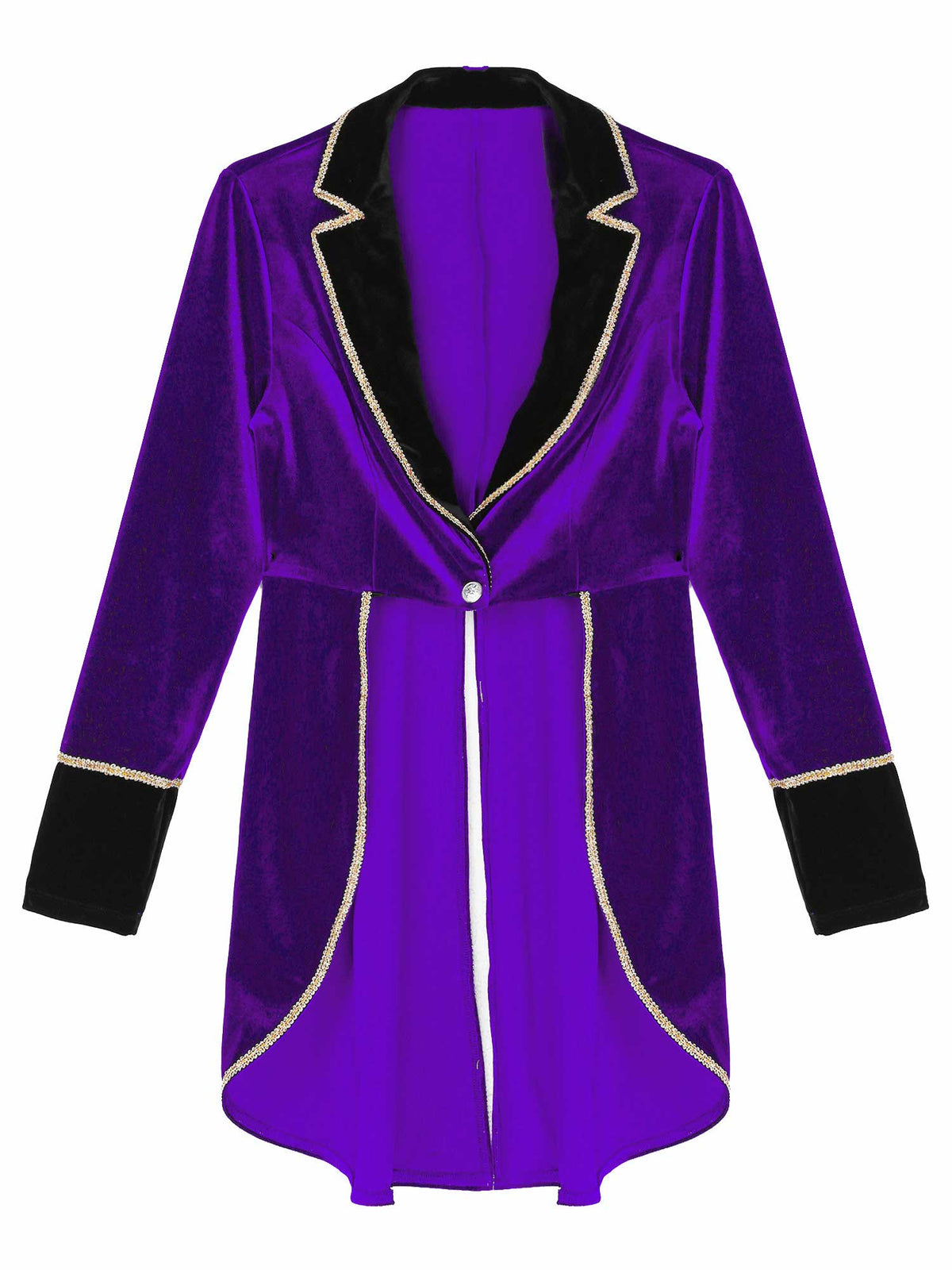 Velvet Circus Ringmaster Gold-Trimmed Swallow-Tail Blazer Coat