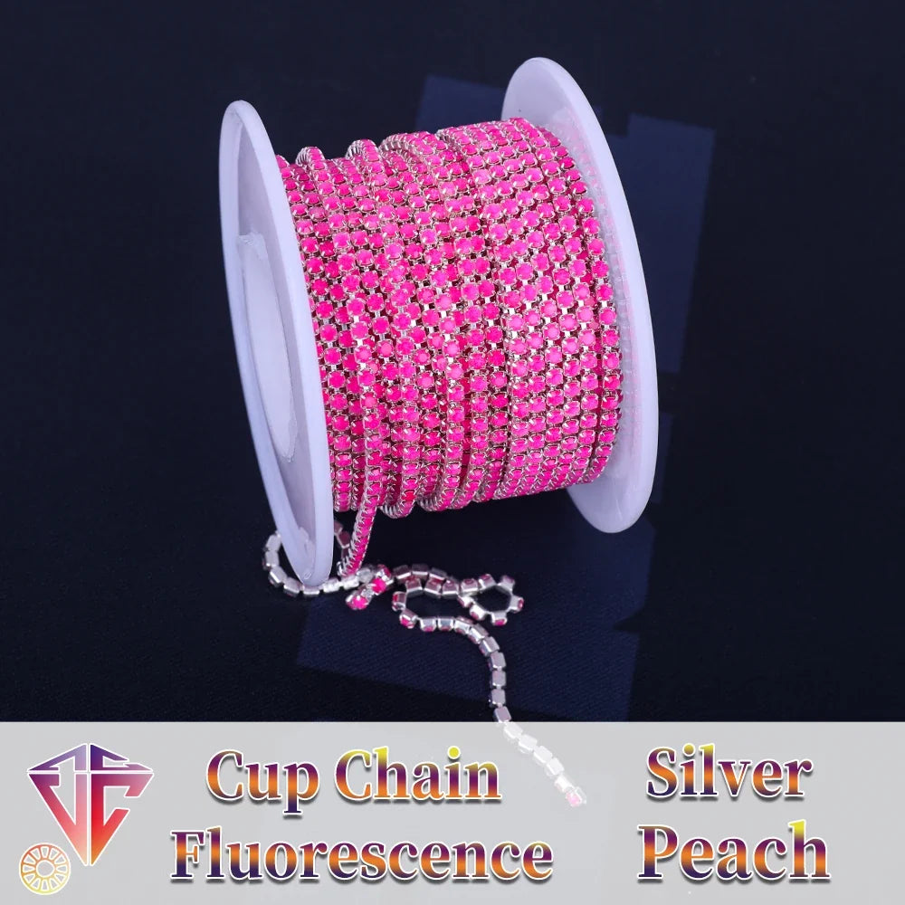 The Stardust Fluorescent Stream – Premium AAAA Glass Fluorescent & Mocha Rhinestone Cup Chain Trim
