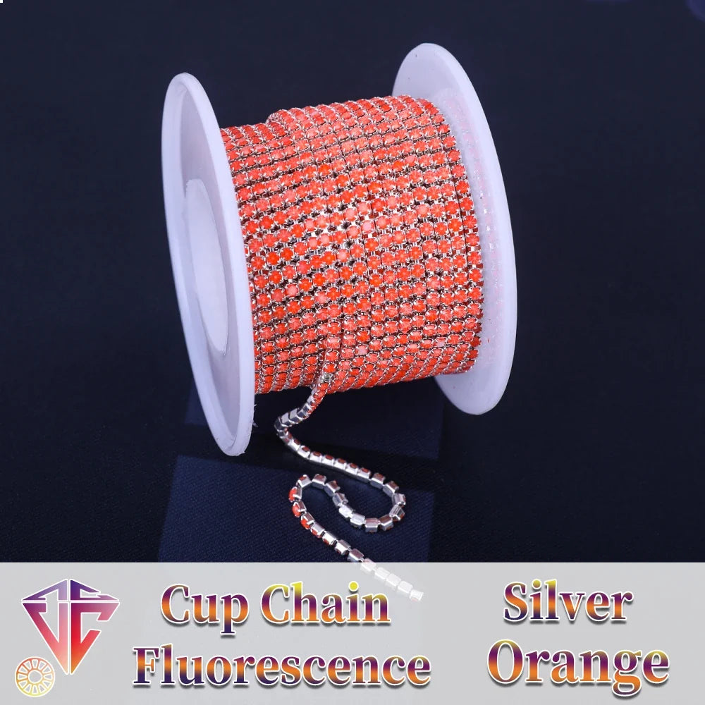 The Stardust Fluorescent Stream – Premium AAAA Glass Fluorescent & Mocha Rhinestone Cup Chain Trim