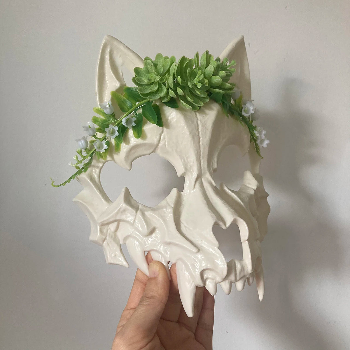 forest half mask wolf skull mask with moss and pinecones black full-face beast skull Halloween mask druid witch prop