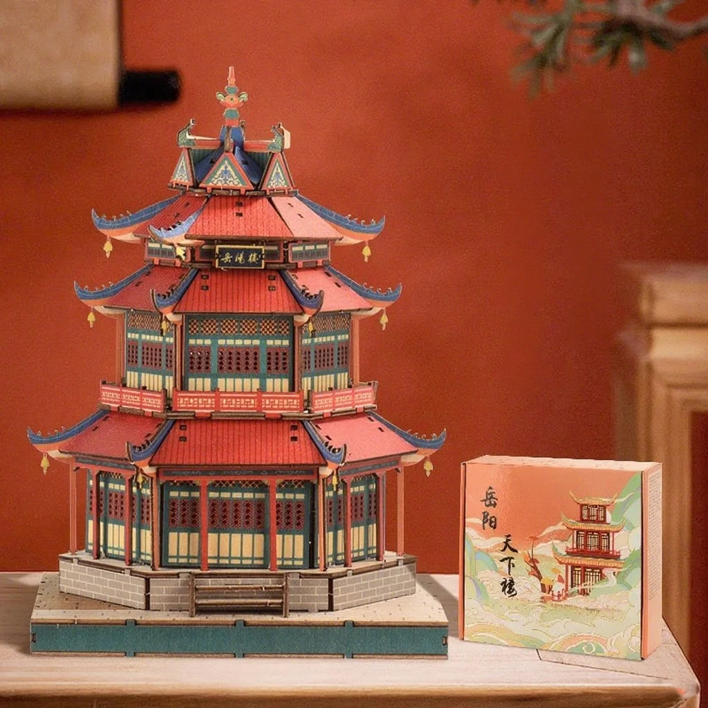 3D Wooden Chinese Yueyang Pavilion Model Kit Tang to Modern Dynasty Style DIY Architectural Display for Miniature Diorama Craft