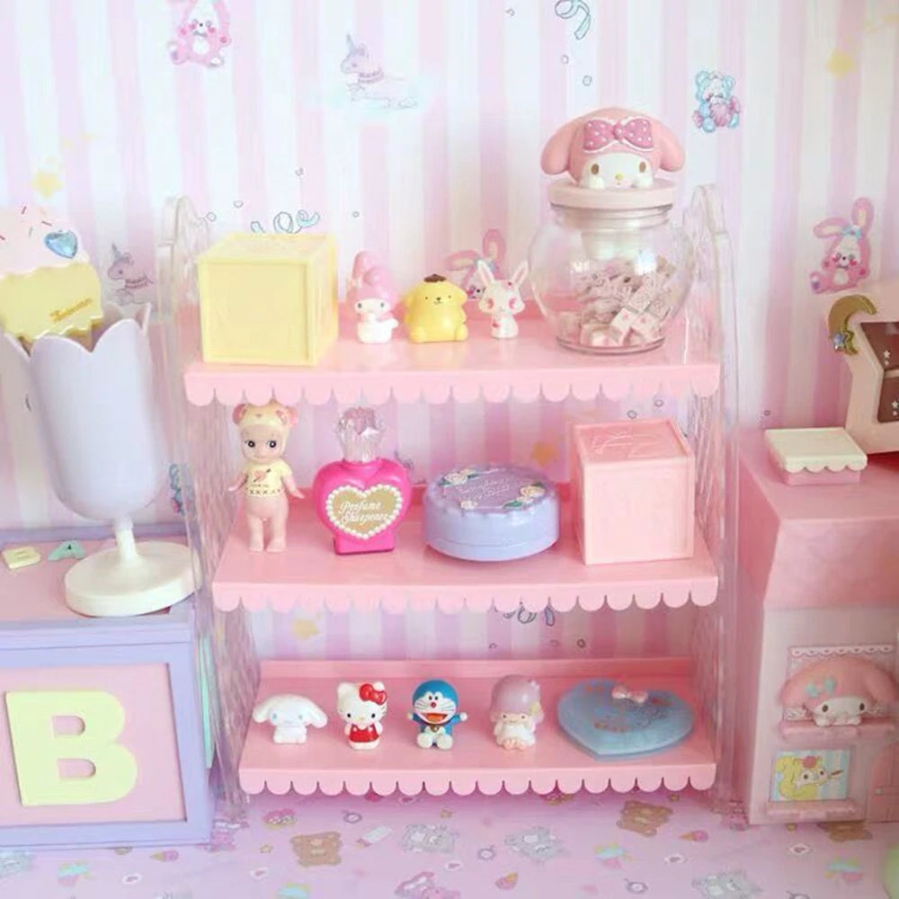 Desktop Folding Storage Rack, Pink, Foldable, Dormitory Storage Artifact, Desk, Girl Sundries, Decorative, 3-Layer