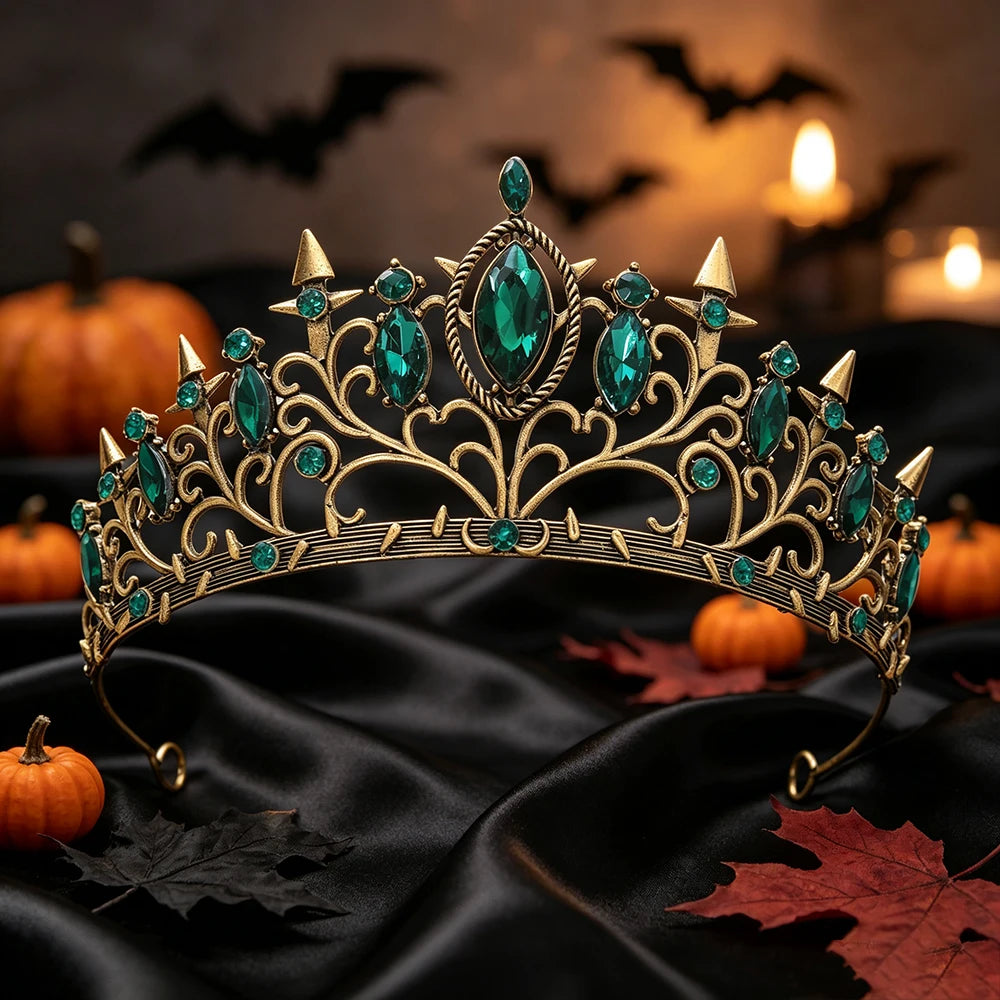 Novel Fashion Halloween Gothic Tiara Vintage Gold Crown Women Witch Queen Cosplay Party Headpiece Halloween Hair Accessories