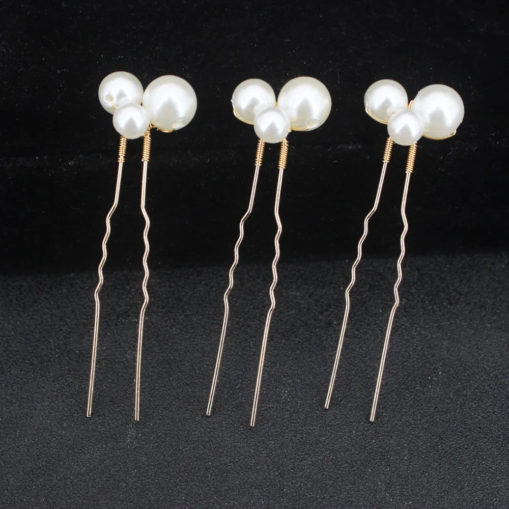 Pearl Crystal Hair Pins Comb Set Bridal Wedding Hair Accessories Handmade U-shaped Hairpins air Comb for Bridesmaids,Prom