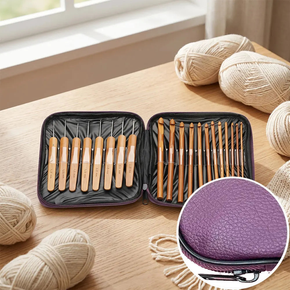 74pcs Bamboo Crochet Hooks Set Yarn Weave Craft Sewing Tools With Portable Storage Bag Knitting Crochet Hook Set Sewing Tools