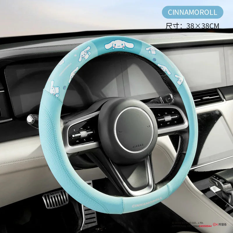 Sanrio Car Steering Wheel Cover Universal Steering Wheel Protective Cover Anti Slip Sweat Absorbing PU Leather Wear Resistant