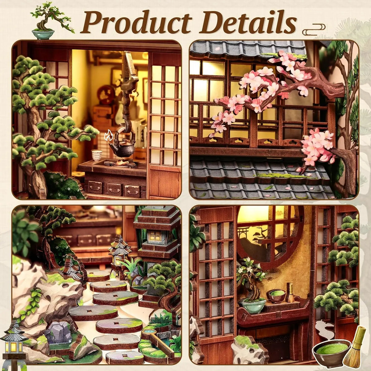 Book Nook Kit - DIY Miniature House 3D Puzzle Craft for Adults | Japanese Zen Garden Booknook, Bookshelf Insert Decor Gift, Rela
