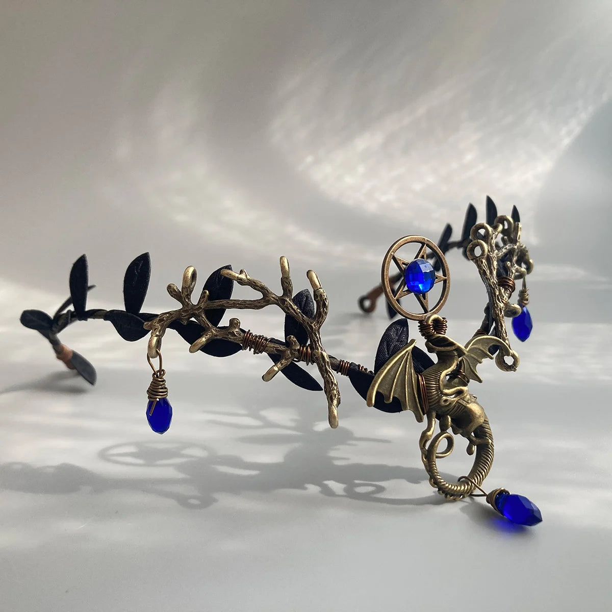 Dragon's Magic Woodland Tiara with Branches and Drop Crystals dark blue Moon crown Elven crown Dark fairy crown Gothic headpiece
