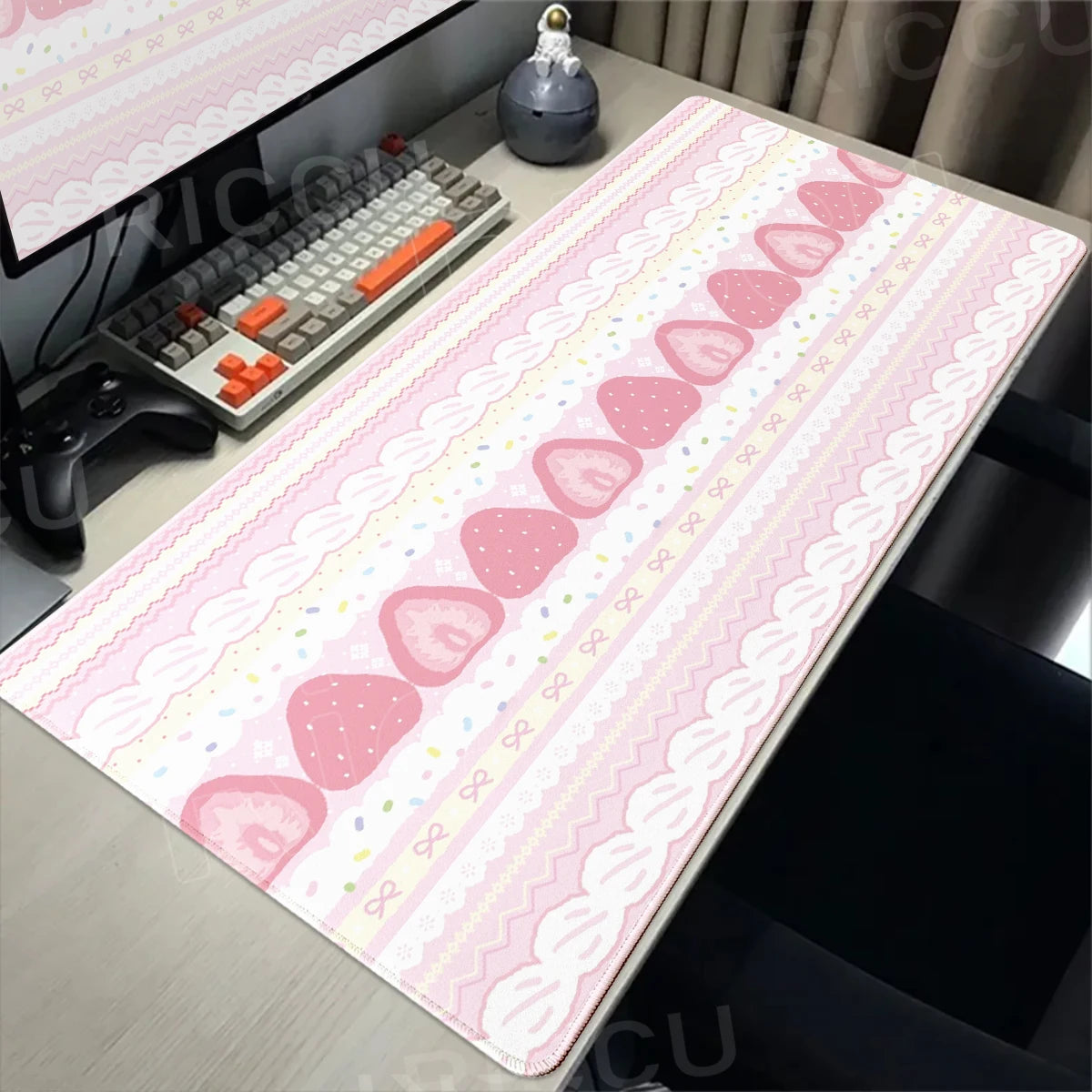 Cute Desk Pad Protector Pink Strawberry Cake Girl Kawaii Butterfly Mouse Pad Office Large Desk Mat Rubber Desk Accessories Pads