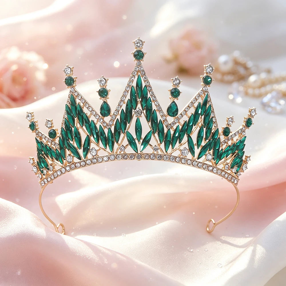 1pc Gold Tone Bridal Tiara Rhinestone Queen Crown Wedding Pageant Prom Birthday Party Headpiece Bride Hair Accessories for Women