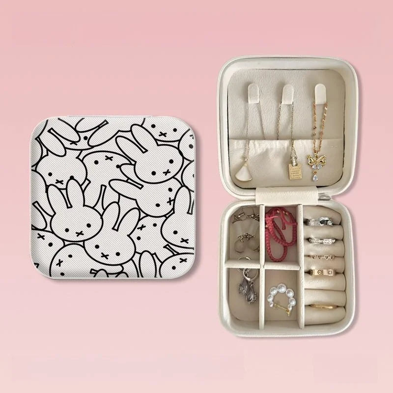 Miffy Cute Rabbit Portable Earnail Earring Jewelry Box Necklace Ring Bracelet Compact Mini Jewelry Storage Box