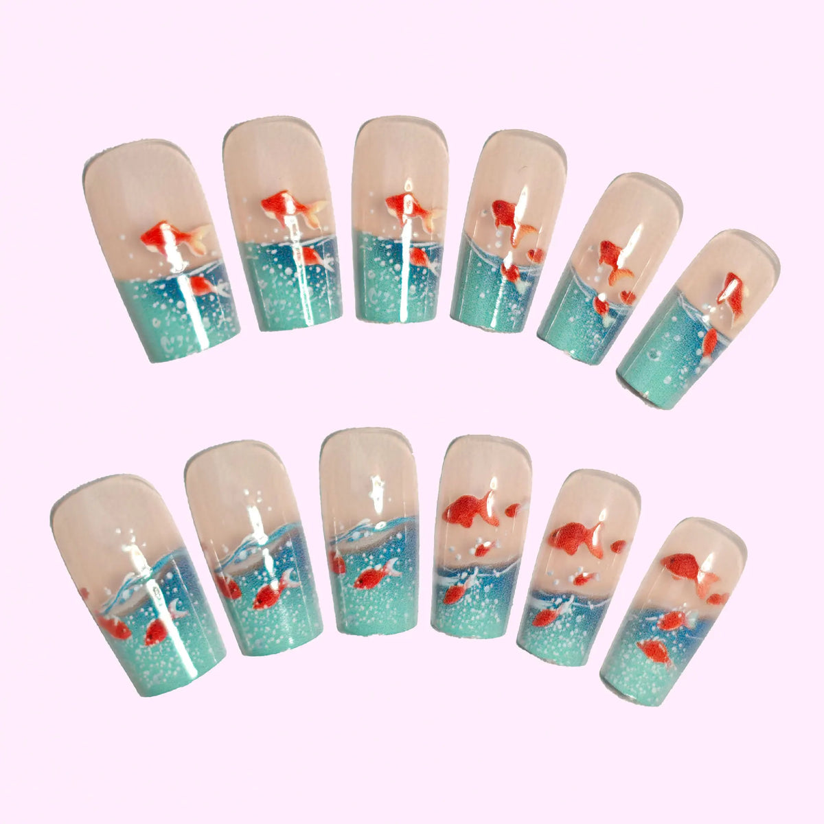 Medium Long Square Koi Fish Acrylic Nails
