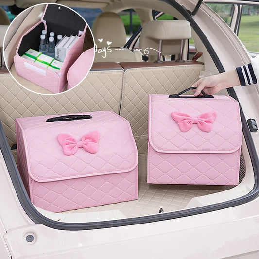Large Capacity Car Trunk Storage Box Folding Car Storage Box Sundries Organizer Box Women's Pink Auto Accessories