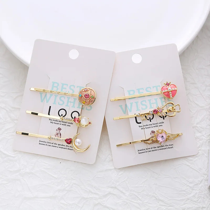 Magic Girl Hair Clips 3 Pcs Set Heart Wand Design Cute Bobby Pins Side Bang Barrettes Kawaii Hair Accessories for Teens Girls
