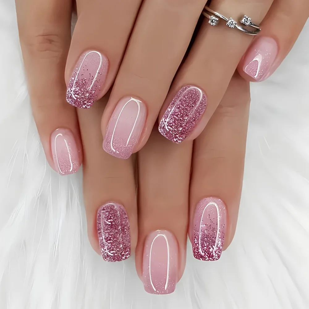 24pcs Mid-length Square Colorful Flower French Design Acrylic Nails
