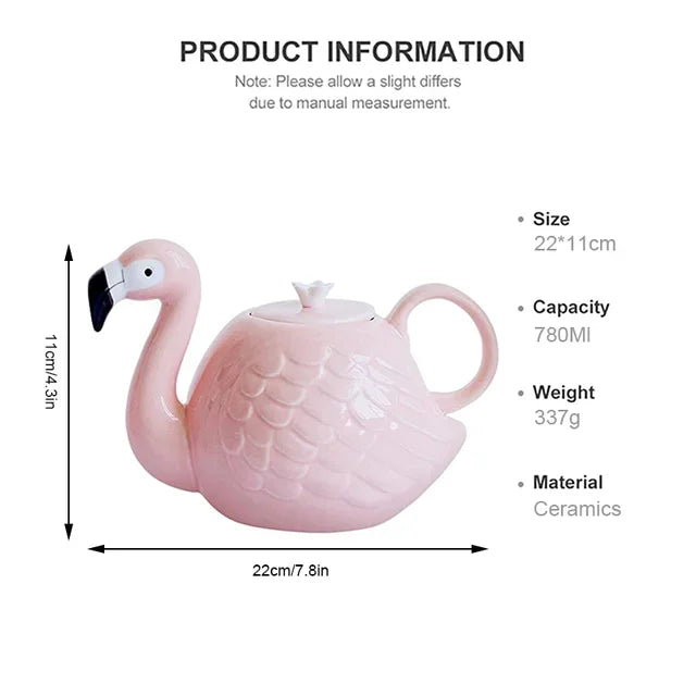 Flamingo Teapot Set Ceramic With Handle Cute Animal Mark Cup Pink Porcelain Tea Pot Teaware Drinking Tools