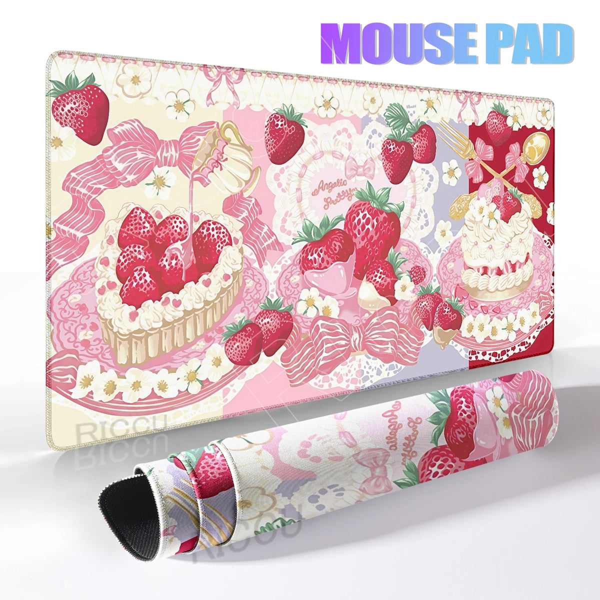 Cute Desk Pad Protector Pink Strawberry Cake Girl Kawaii Butterfly Mouse Pad Office Large Desk Mat Rubber Desk Accessories Pads