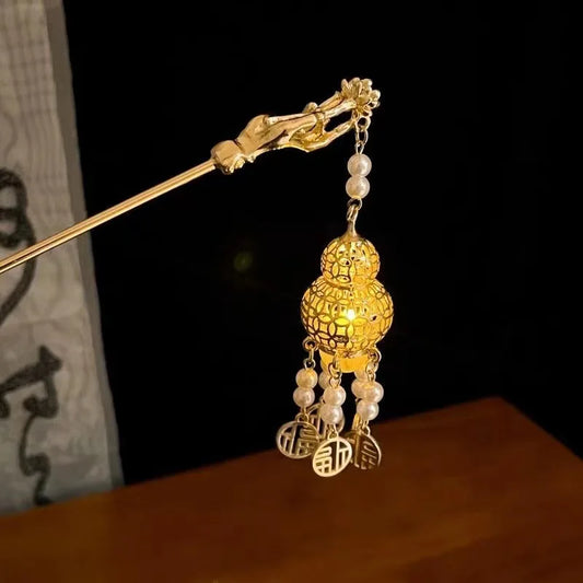 Luminous Flower Hairpin Lotus Light Lantern Tassel Hair Stick