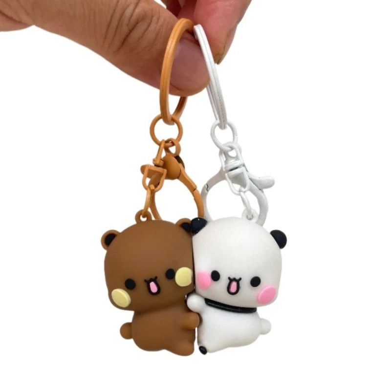 Kawaii Cartoon Panda Bubu and Dudu Hug Magnetic Pendant Keychain Bubu and Yier Magnetic Keychain Backpack Omaments Gift Toy