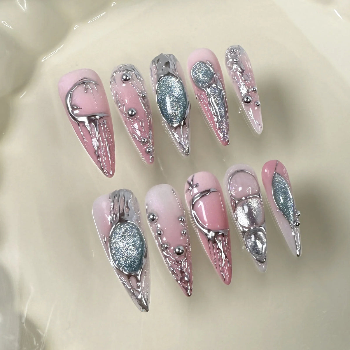 Halloween Long Coffin Gothic Metallic Acrylic Nails