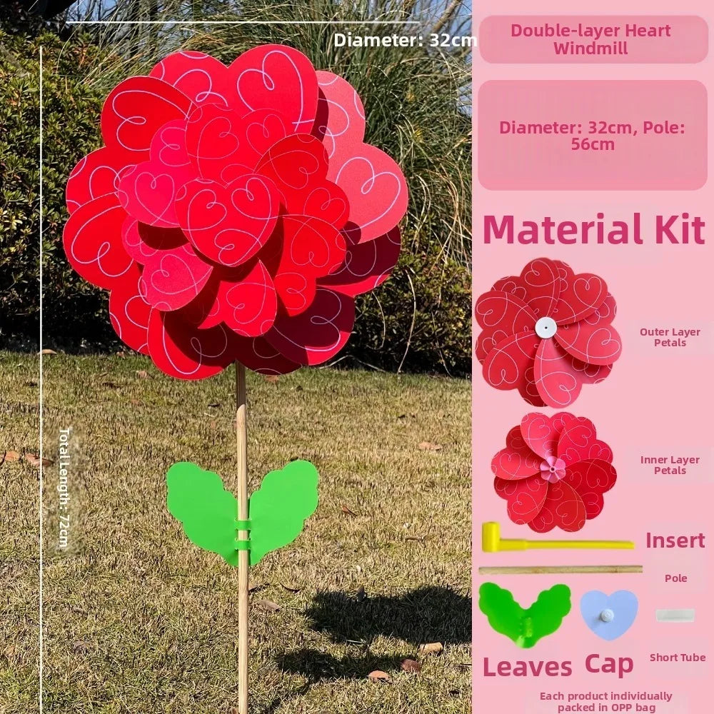 1pc/2pcs Multistyles Rotating Wind Spinner Windmill Cherry Blossom Colorful Standing Lawn Flower Pinwheel Double Layered PVC