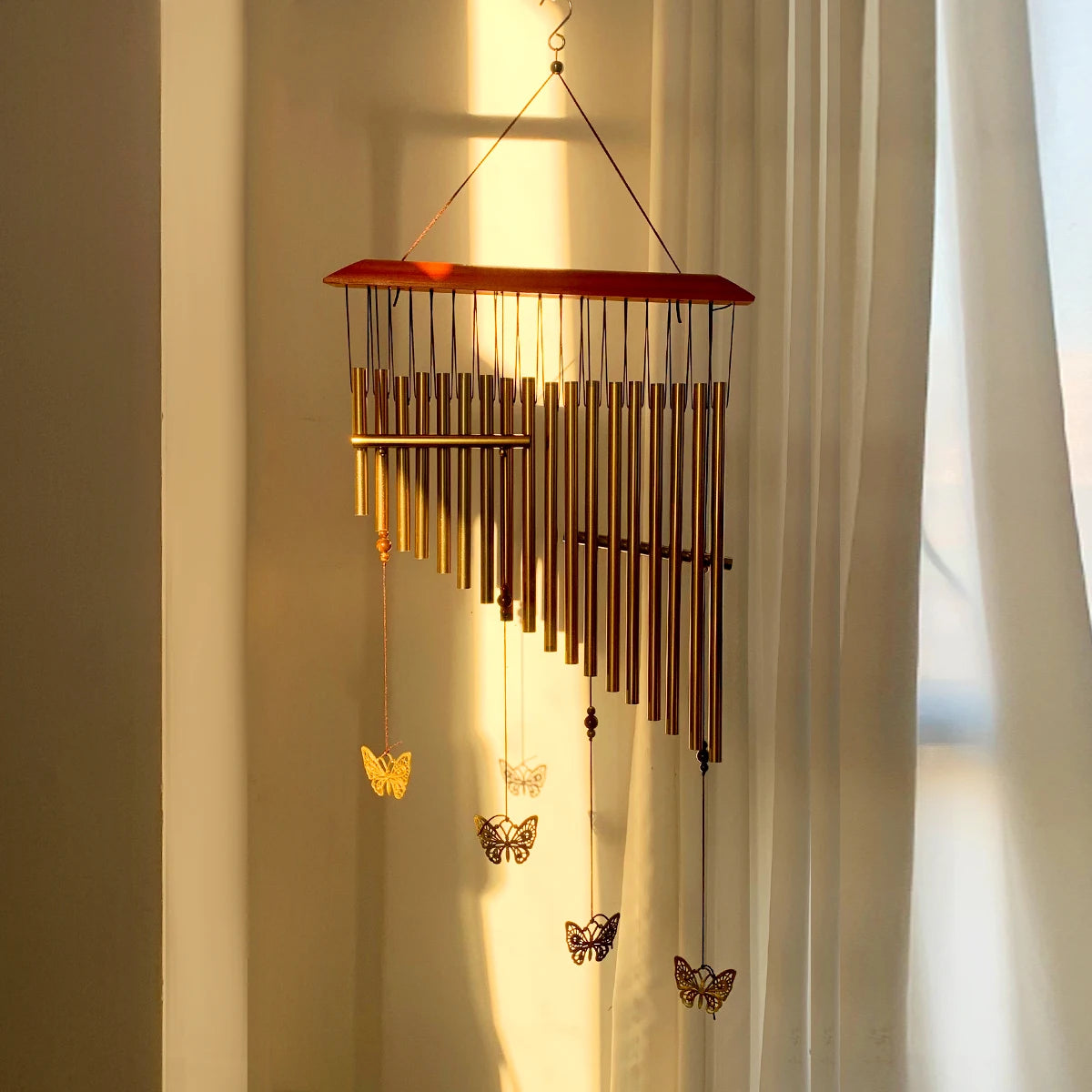 Environmentally friendly butterfly wood aluminum wind chimes retro metal tube wind chimes hanging outdoor garden home
