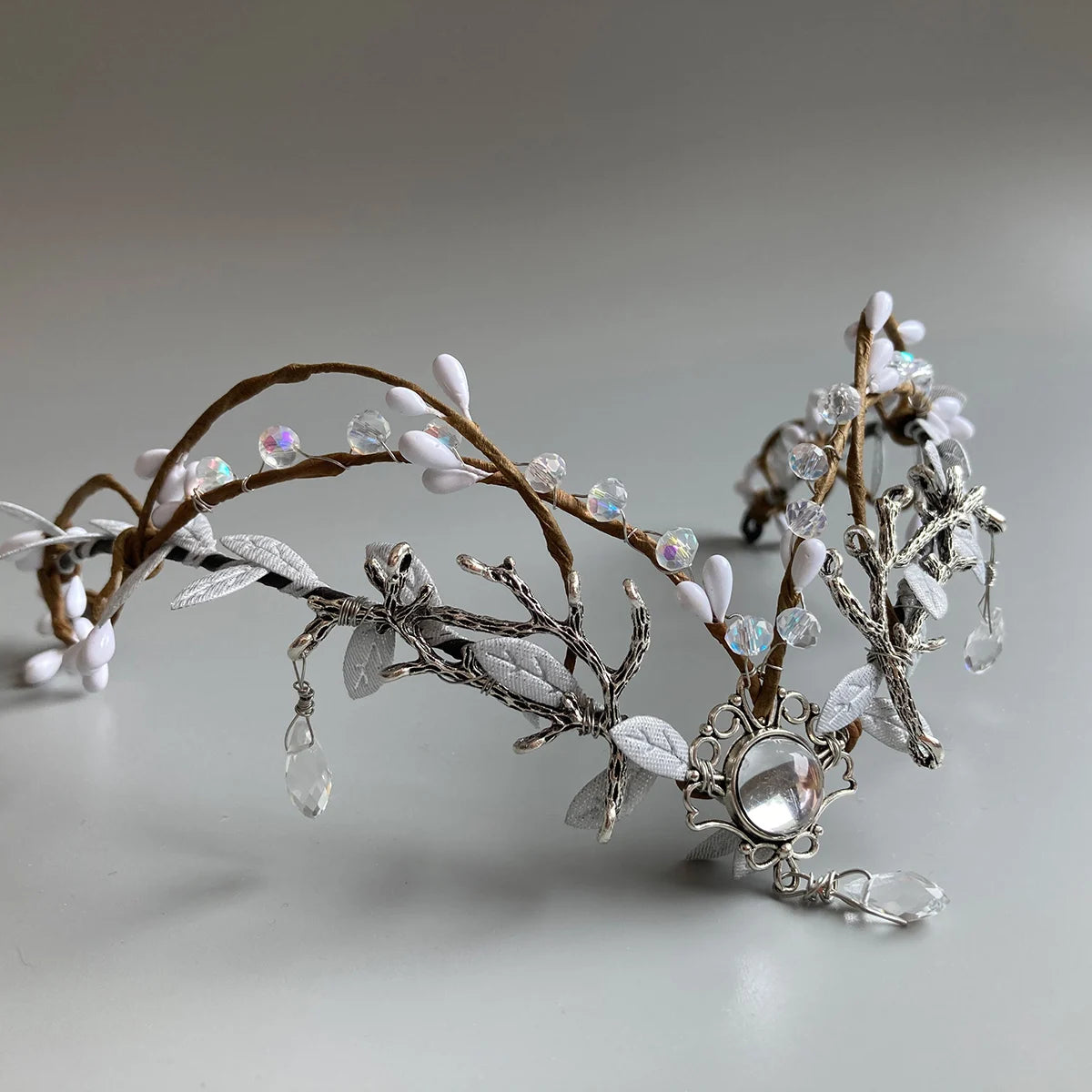 Reign of the Enchanted Forest Tiara Fairy Crown with Silver Branch Pendant