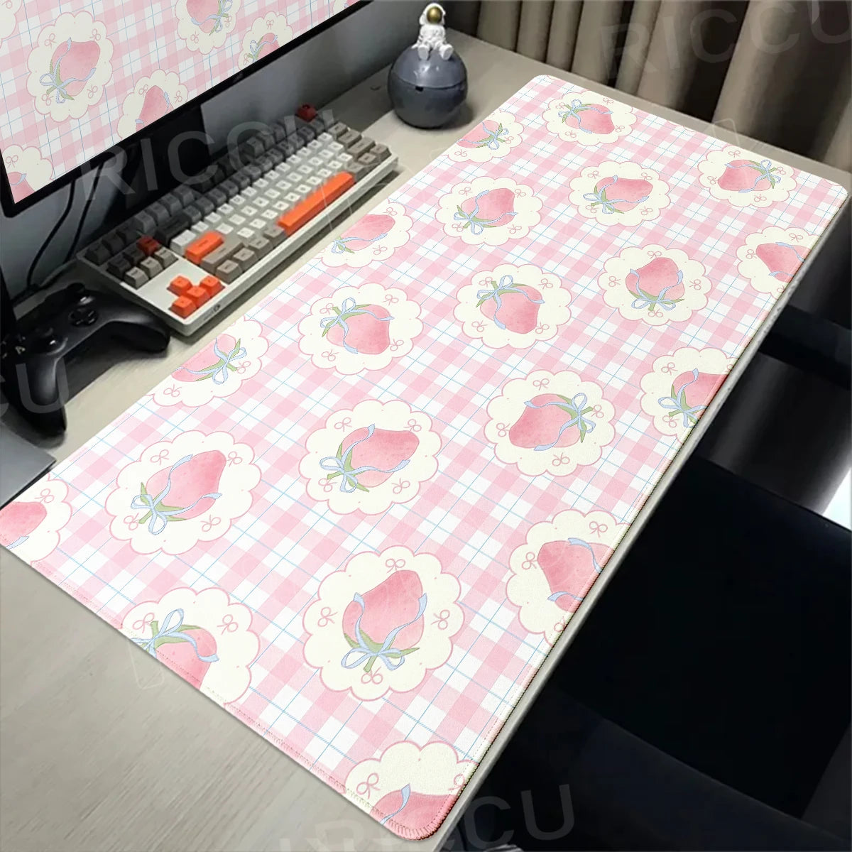 Cute Desk Pad Protector Pink Strawberry Cake Girl Kawaii Butterfly Mouse Pad Office Large Desk Mat Rubber Desk Accessories Pads